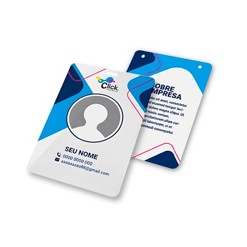 Credencial em PS 1mm. Escolha Furo Jacaré ou 2 Furos. formato 8cmx12cm